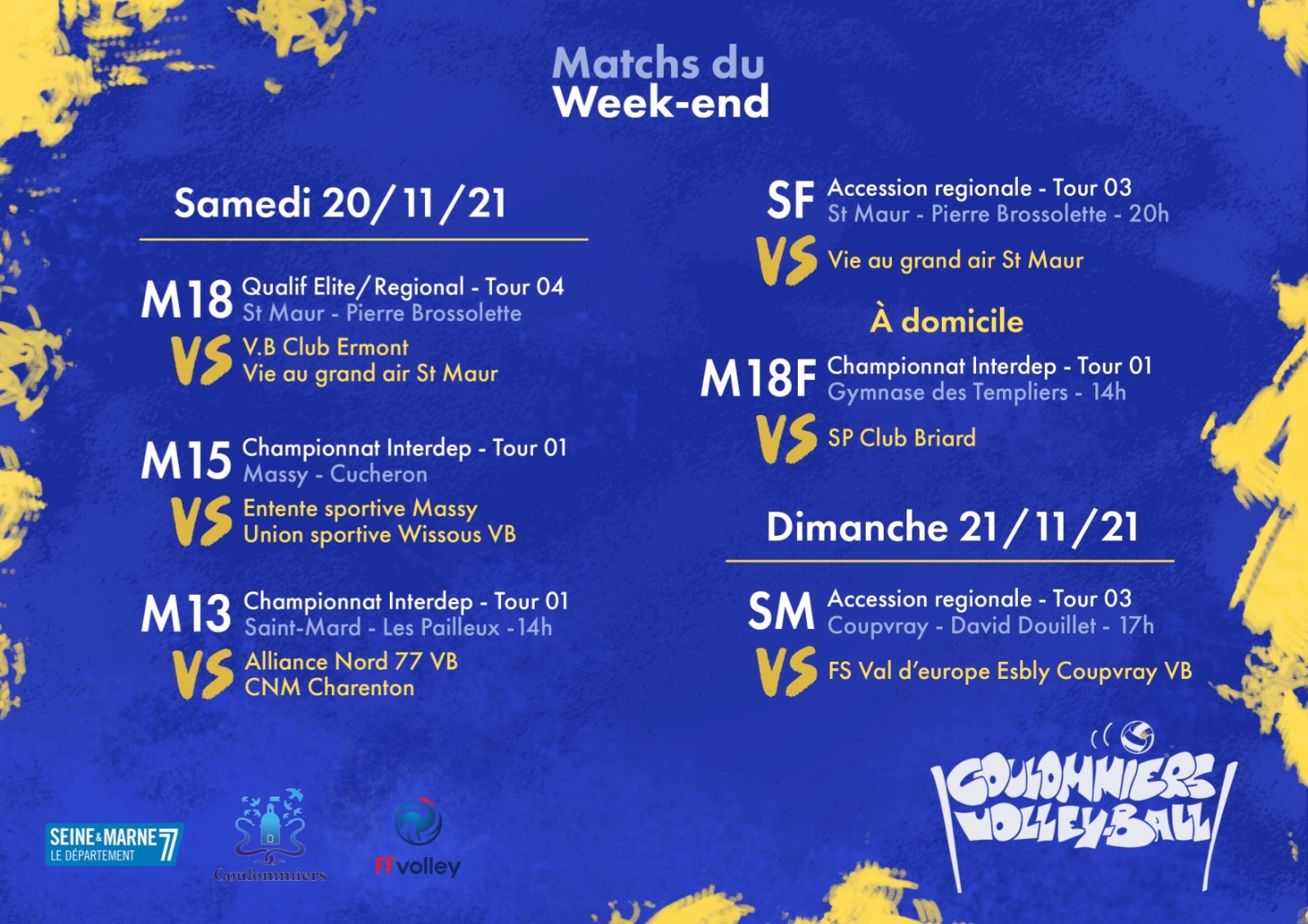 Matchs du week-end : 20 et 21/11/2021