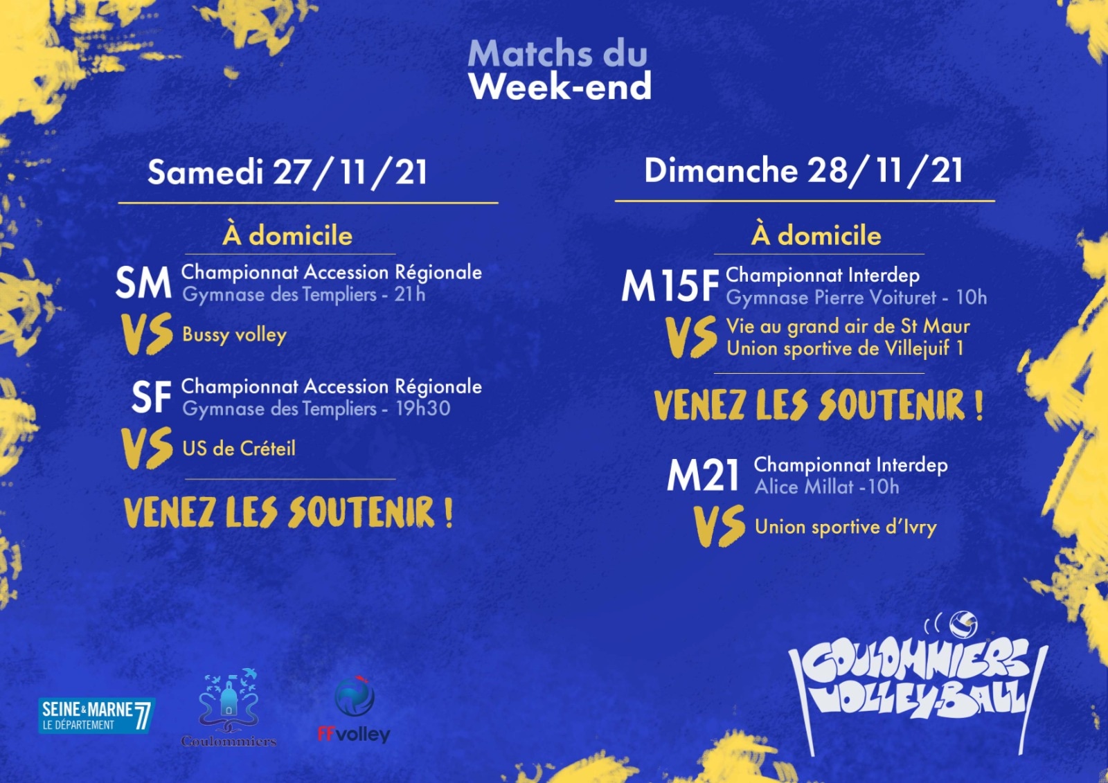 Matchs du week-end 27 et 28/11/2021