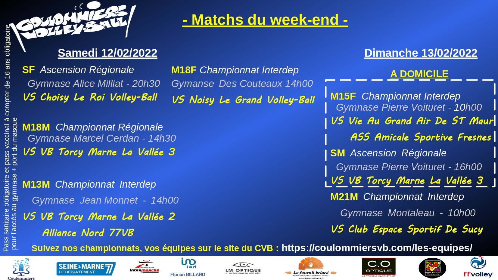 Matchs week-end du 22/23 février 2022