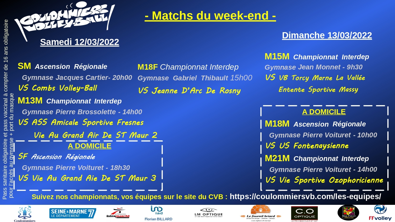 Matchs week-end du 19/20 mars 2022