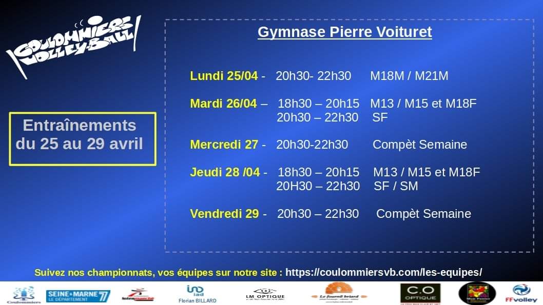 Entraînements du 25 au 29 avril au CVB !!