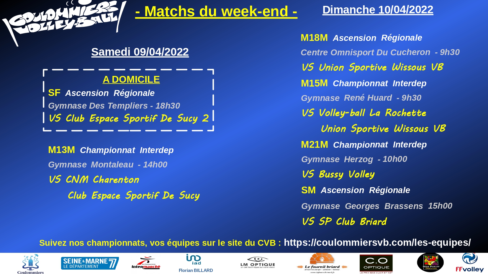 Matchs week-end du 9/10 avril 2022