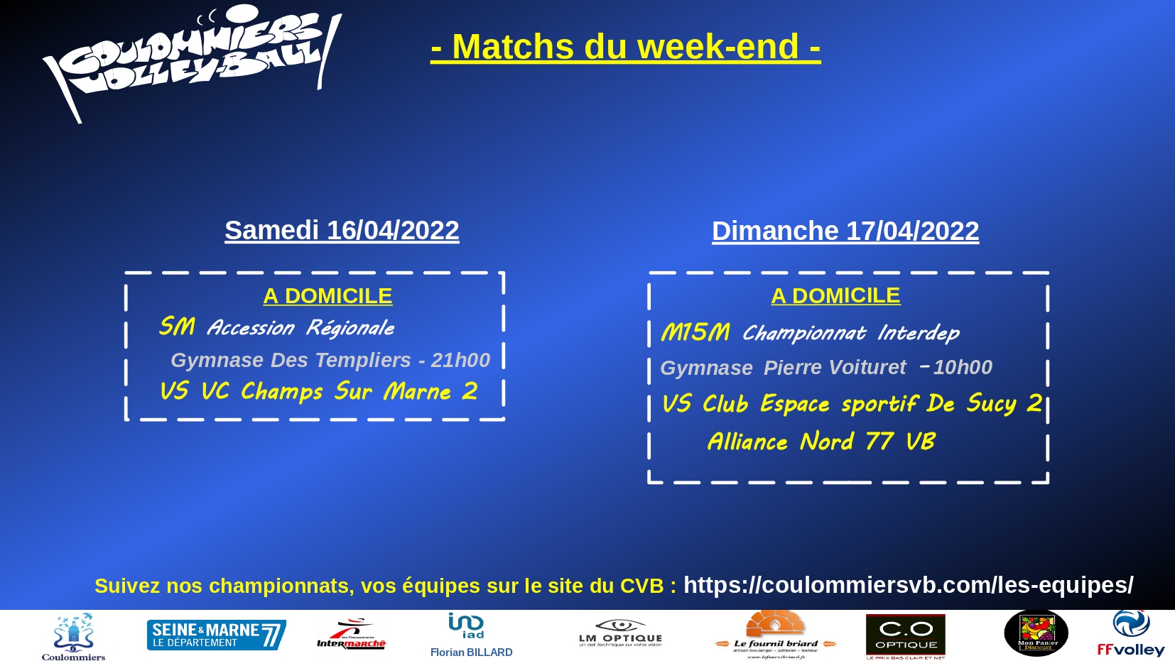 Matchs week-end du 16/17 avril 2022