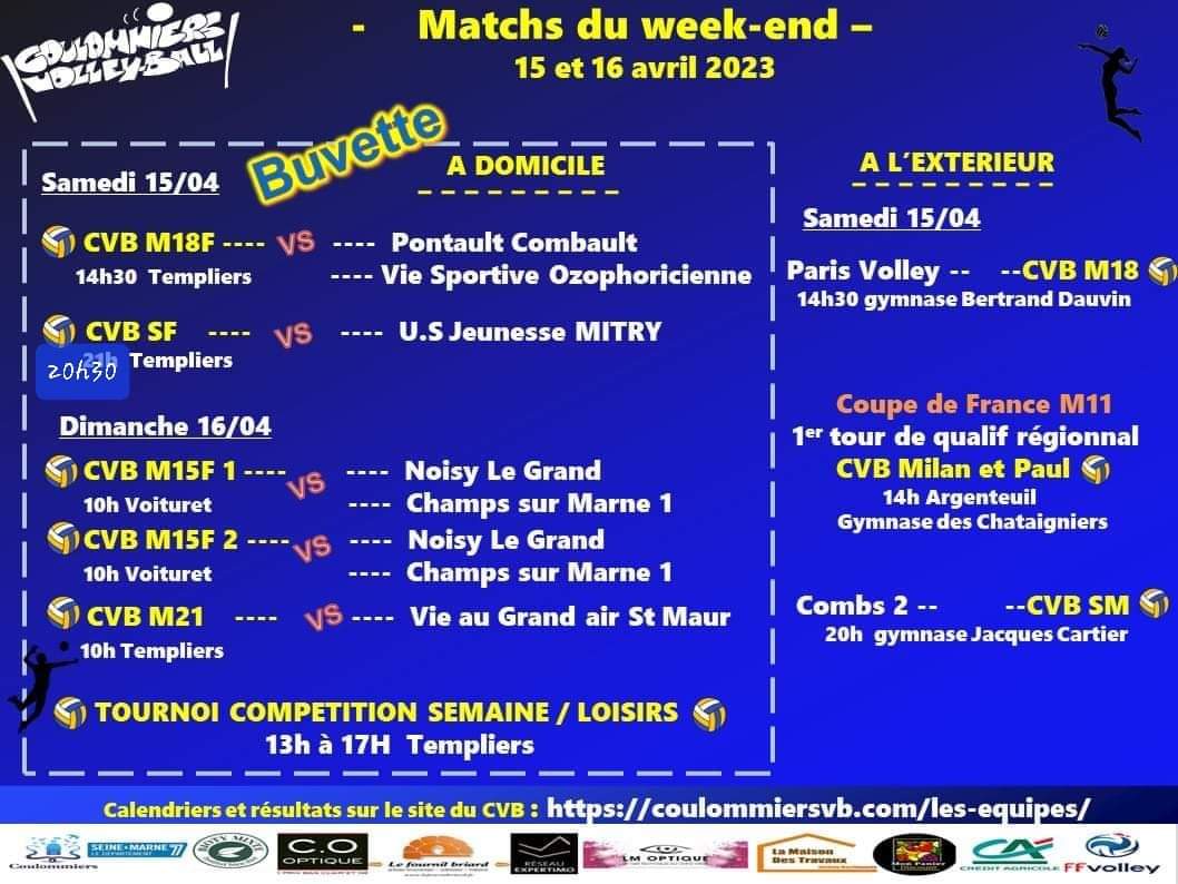 Matchs week-end du 15/16 avril 2023