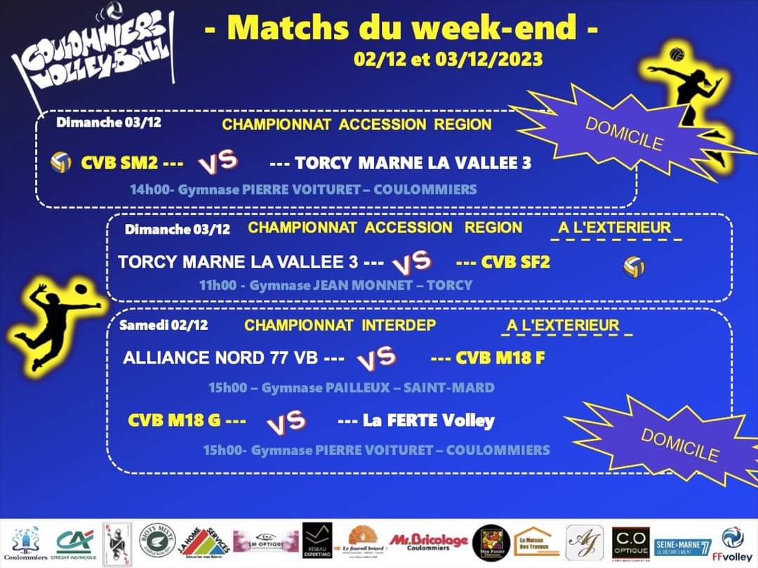 Matchs week-end du 2/3 décembre 2023