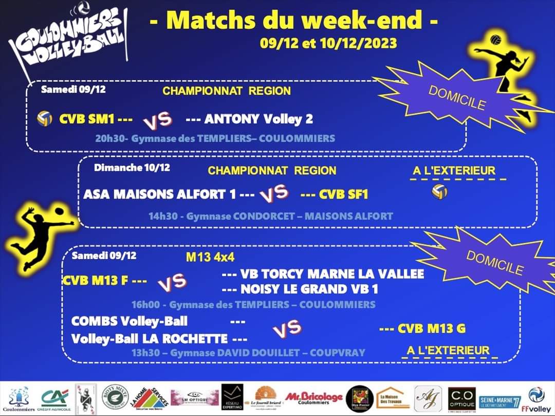 Matchs week-end du 9/10 décembre 2023